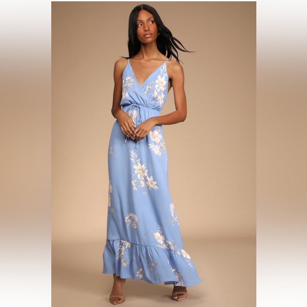 Lulus new with tags long floral blue dress perfect for vacation - Picture 3 of 7